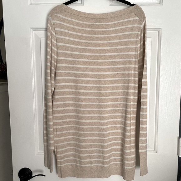 J. Crew Striped boatneck tunic sweater tan ivory thin stripe cotton BC543 medium - Picture 6 of 11
